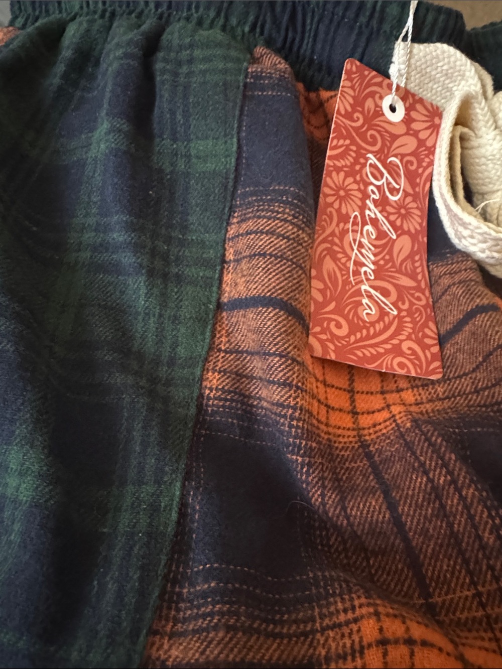 NWT Bohemela Orange and Navy Plaid Wide-Leg Lounge Pants, Various Sizes - Picture 2 of 14